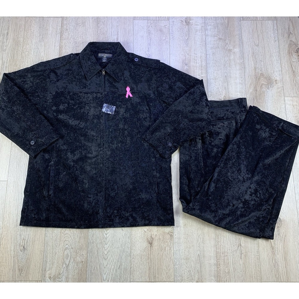 Stacy Adams Leisure Corduroy Suede Suit Black Light‎ Chore Jacket 2XL & Pants 42